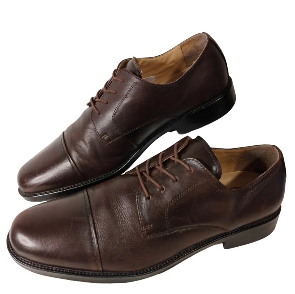 Chaps Lace Up Loafers Mens Size 10.5‎ Brown Leather Cap Toe Casual Career Shoes